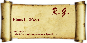 Rémai Géza névjegykártya